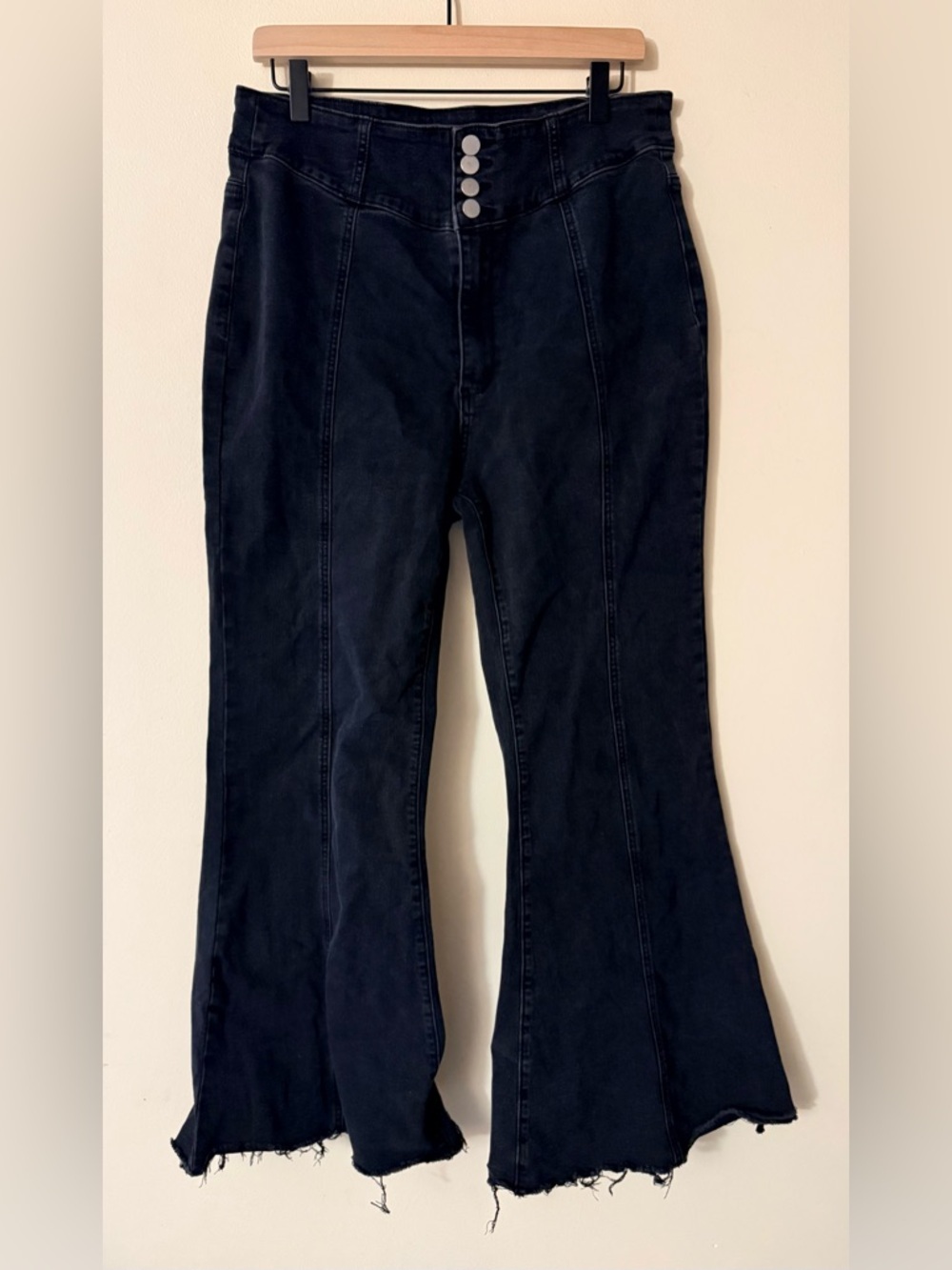Cider Black Wide Leg High-Rise Jeans with Stretch,  size XL